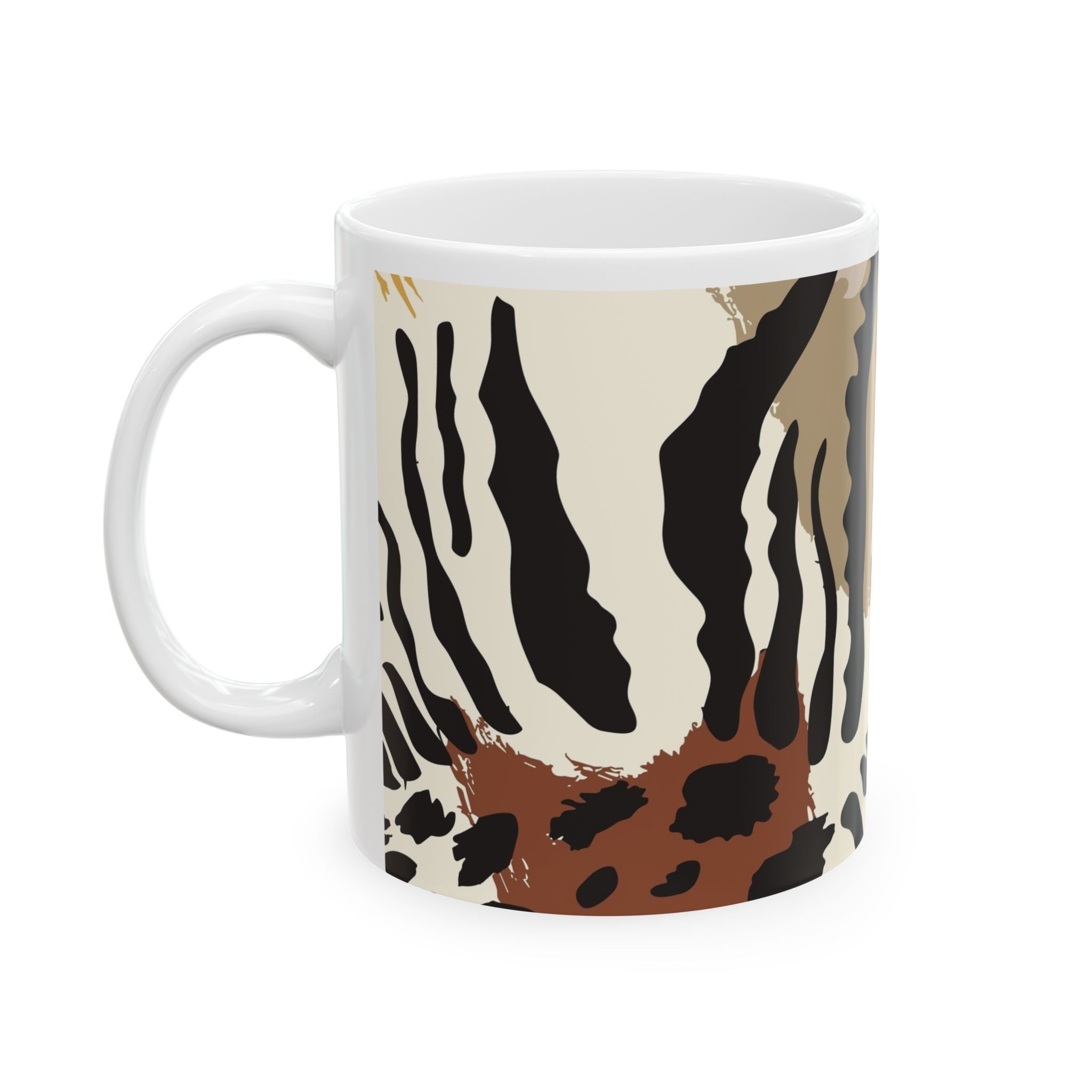 Animal Print Ceramic Mug — Neutral Leopard & Zebra Pattern (11oz, 15oz)