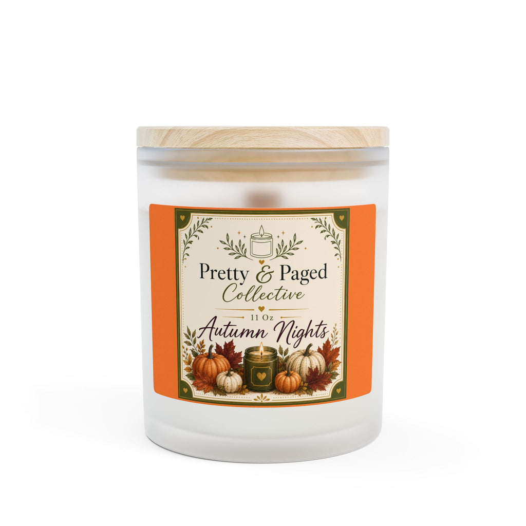 Autumn Nights Scented Candle — Frosted Glass 11oz Wooden Lid