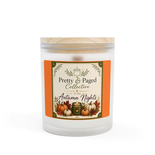 Autumn Nights Scented Candle — Frosted Glass 11oz Wooden Lid